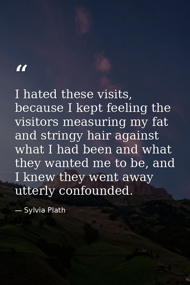 I hated these visits, because I kept feeling the visitors measuring my fat and stringy hair against what I had been and  — Sylvia Plath