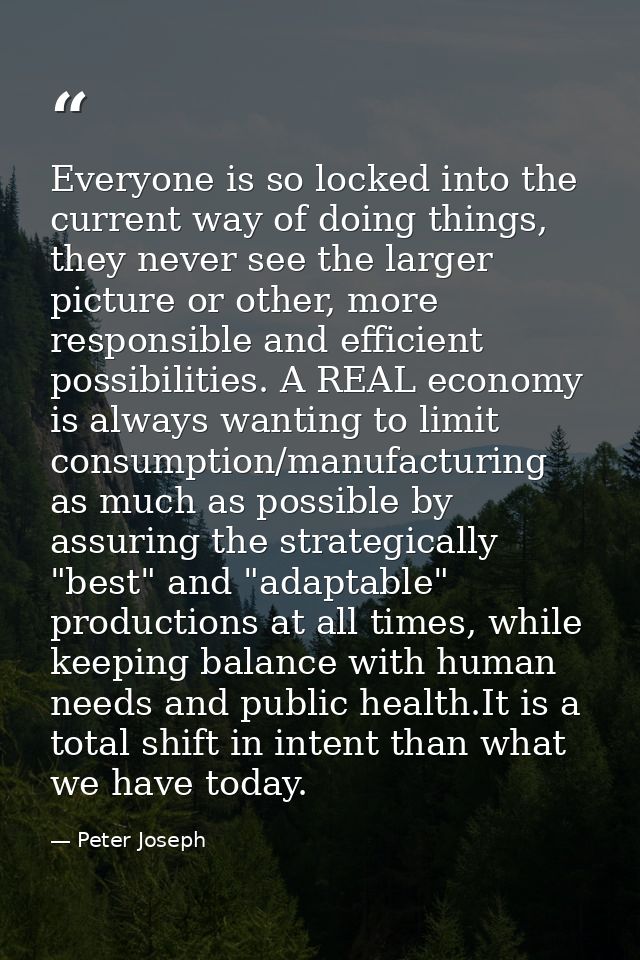 Everyone is so locked into the current way of doing things, they never see the larger picture or other, more responsible — Peter Joseph