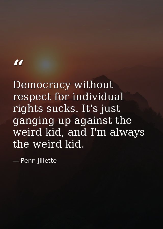 Democracy without respect for individual rights sucks. It's just ganging up against the weird kid, and I'm always the we — Penn Jillette