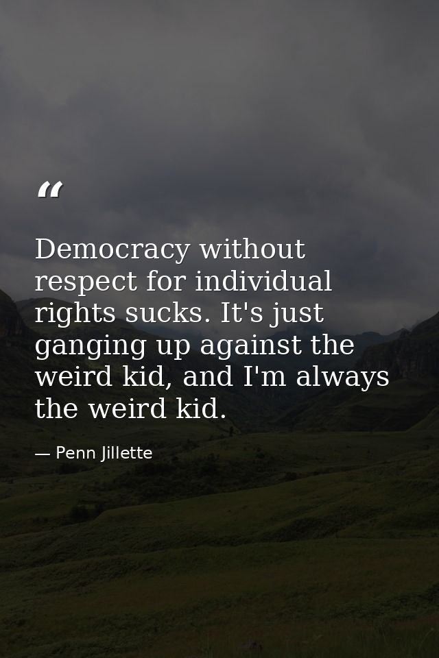 Democracy without respect for individual rights sucks. It's just ganging up against the weird kid, and I'm always the we — Penn Jillette