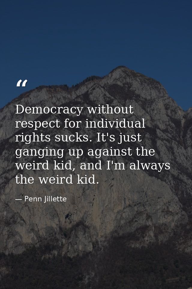 Democracy without respect for individual rights sucks. It's just ganging up against the weird kid, and I'm always the we — Penn Jillette