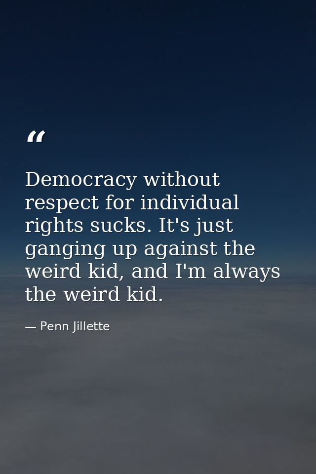 Democracy without respect for individual rights sucks. It's just ganging up against the weird kid, and I'm always the we — Penn Jillette