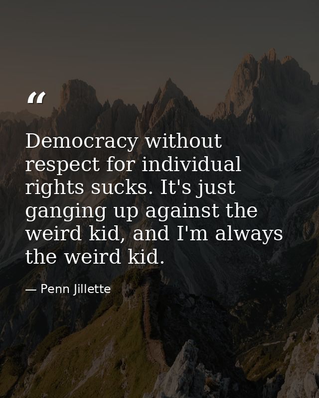 Democracy without respect for individual rights sucks. It's just ganging up against the weird kid, and I'm always the we — Penn Jillette