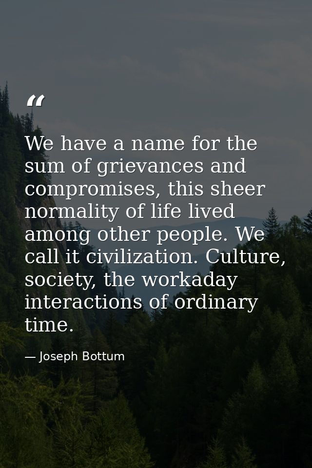 We have a name for the sum of grievances and compromises, this sheer normality of life lived among other people. We call — Joseph Bottum