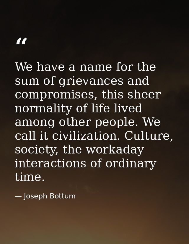 We have a name for the sum of grievances and compromises, this sheer normality of life lived among other people. We call — Joseph Bottum