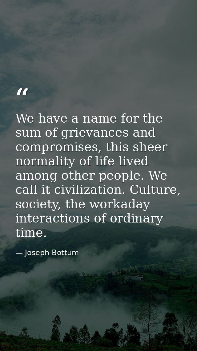 We have a name for the sum of grievances and compromises, this sheer normality of life lived among other people. We call — Joseph Bottum