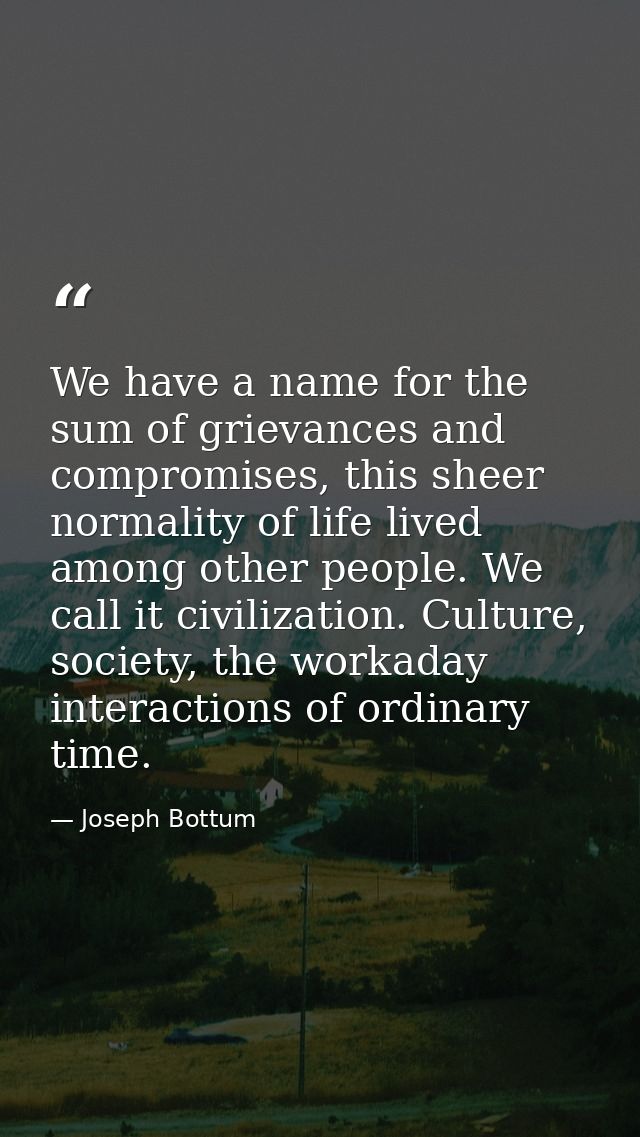 We have a name for the sum of grievances and compromises, this sheer normality of life lived among other people. We call — Joseph Bottum