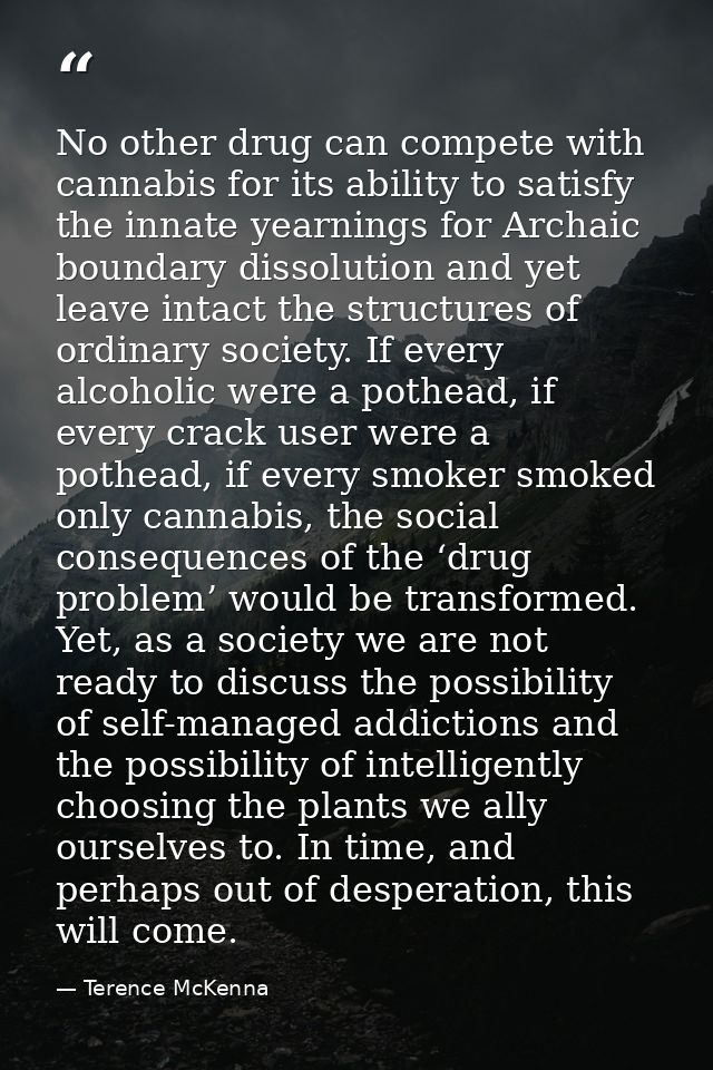 No other drug can compete with cannabis for its ability to satisfy the innate yearnings for Archaic boundary dissolution — Terence McKenna