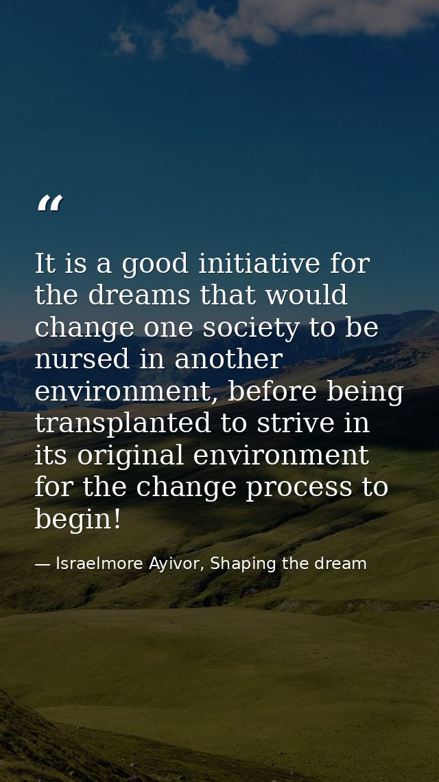 It is a good initiative for the dreams that would change one society to be nursed in another environment, before being t — Israelmore Ayivor, Shaping the dream