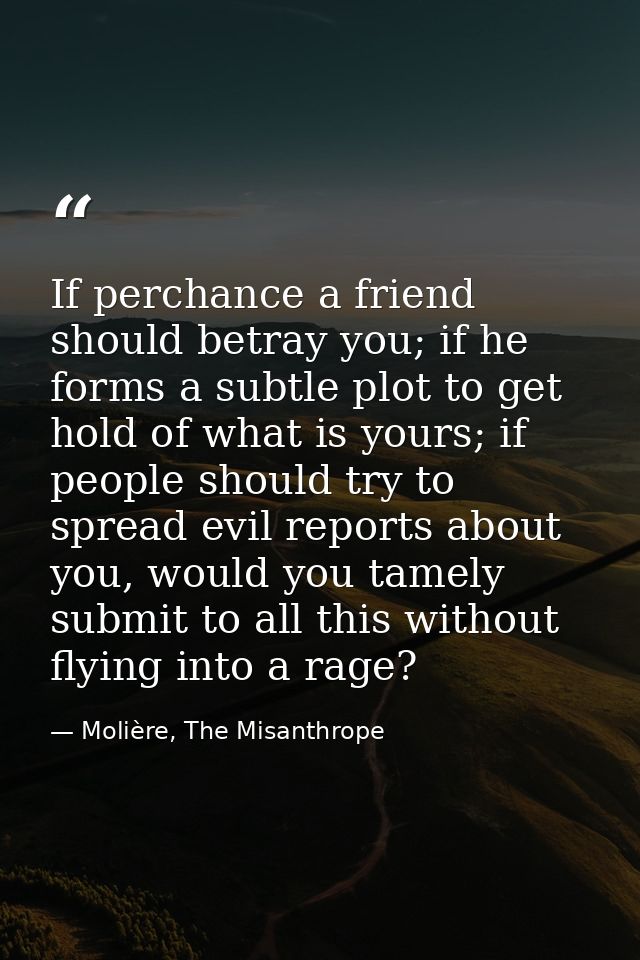 If perchance a friend should betray you; if he forms a subtle plot to get hold of what is yours; if people should try to — Molière, The Misanthrope