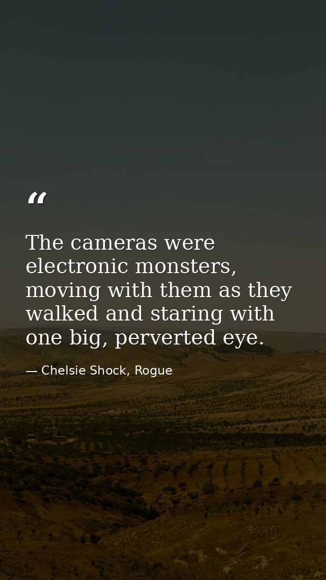 The cameras were electronic monsters, moving with them as they walked and staring with one big, perverted eye. — Chelsie Shock, Rogue