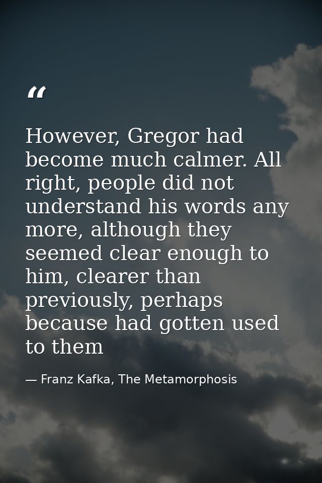 However, Gregor had become much calmer. All right, people did not understand his words any more, although they seemed cl — Franz Kafka, The Metamorphosis