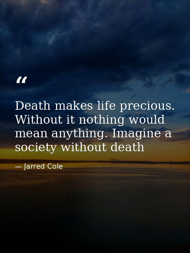 Death makes life precious. Without it nothing would mean anything. Imagine a society without death — Jarred Cole