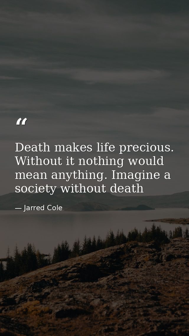Death makes life precious. Without it nothing would mean anything. Imagine a society without death — Jarred Cole