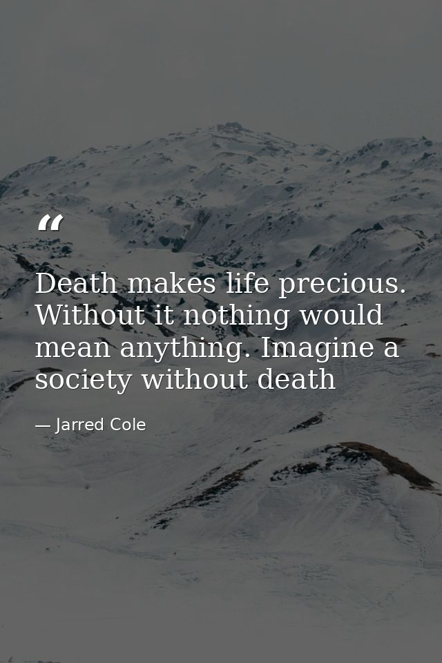 Death makes life precious. Without it nothing would mean anything. Imagine a society without death — Jarred Cole