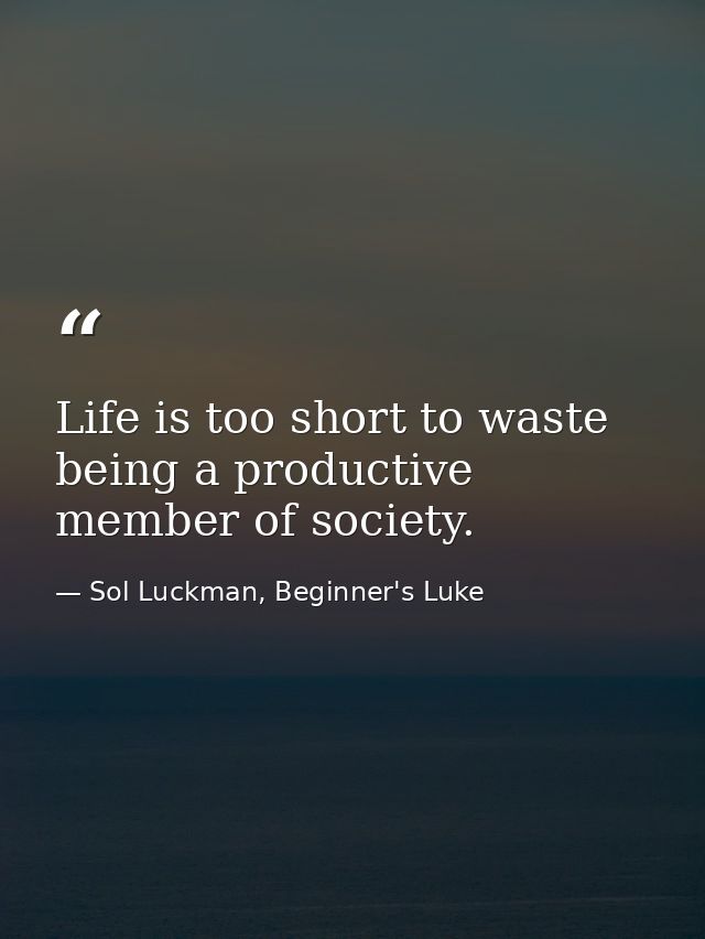 Life is too short to waste being a productive member of society. — Sol Luckman, Beginner's Luke