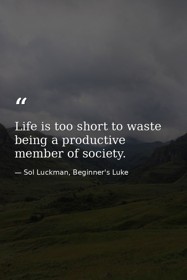 Life is too short to waste being a productive member of society. — Sol Luckman, Beginner's Luke