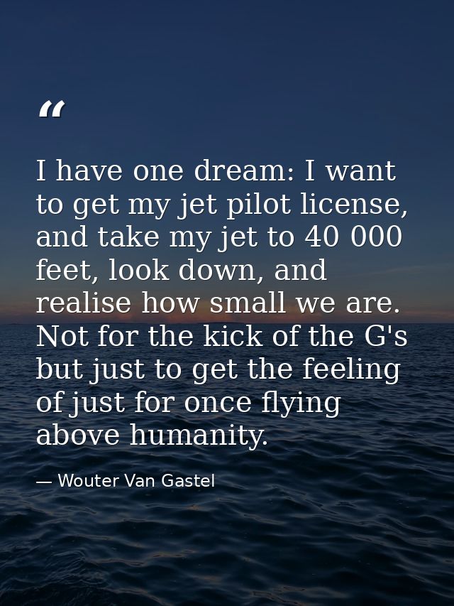 I have one dream: I want to get my jet pilot license, and take my jet to 40 000 feet, look down, and realise how small w — Wouter Van Gastel