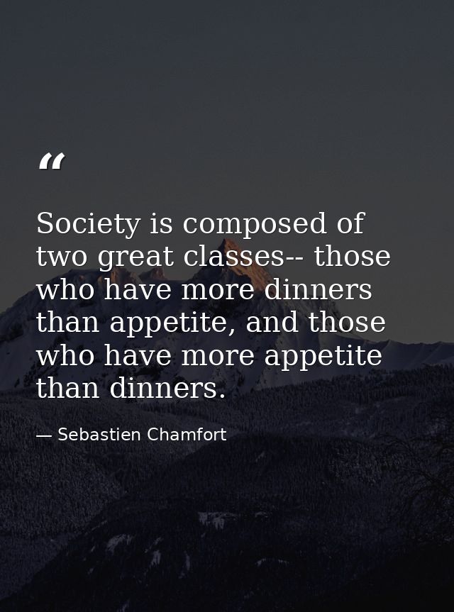 Society is composed of two great classes-- those who have more dinners than appetite, and those who have more appetite t — Sebastien Chamfort