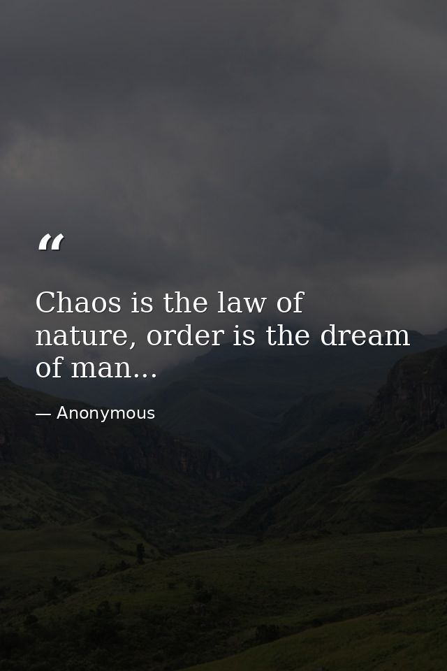 Chaos is the law of nature, order is the dream of man... — Anonymous