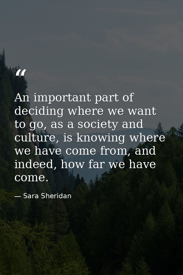 An important part of deciding where we want to go, as a society and culture, is knowing where we have come from, and ind — Sara Sheridan