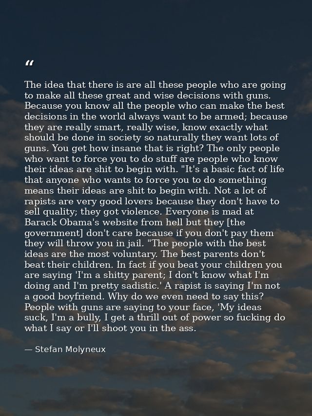 The idea that there is are all these people who are going to make all these great and wise decisions with guns. Because  — Stefan Molyneux