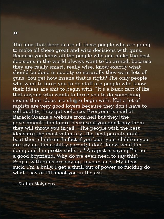 The idea that there is are all these people who are going to make all these great and wise decisions with guns. Because  — Stefan Molyneux