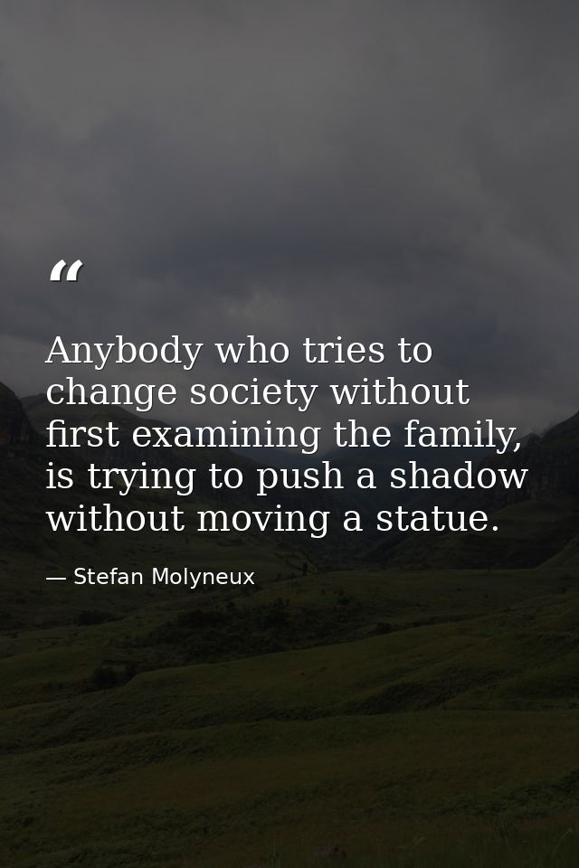 Anybody who tries to change society without first examining the family, is trying to push a shadow without moving a stat — Stefan Molyneux