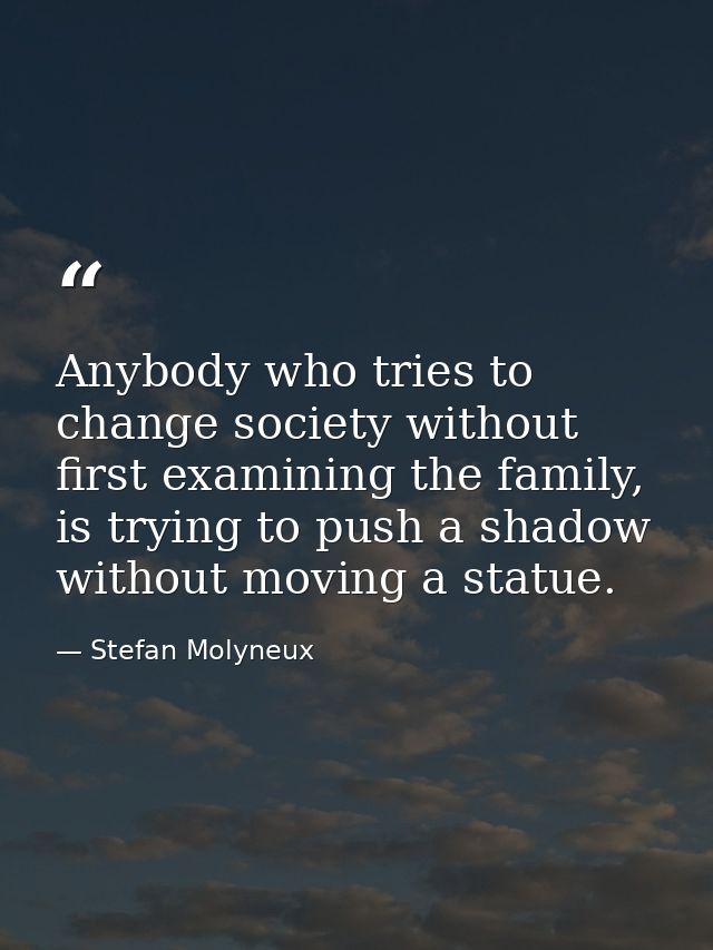 Anybody who tries to change society without first examining the family, is trying to push a shadow without moving a stat — Stefan Molyneux