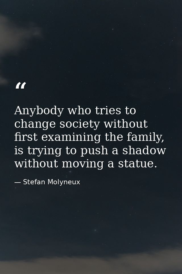 Anybody who tries to change society without first examining the family, is trying to push a shadow without moving a stat — Stefan Molyneux