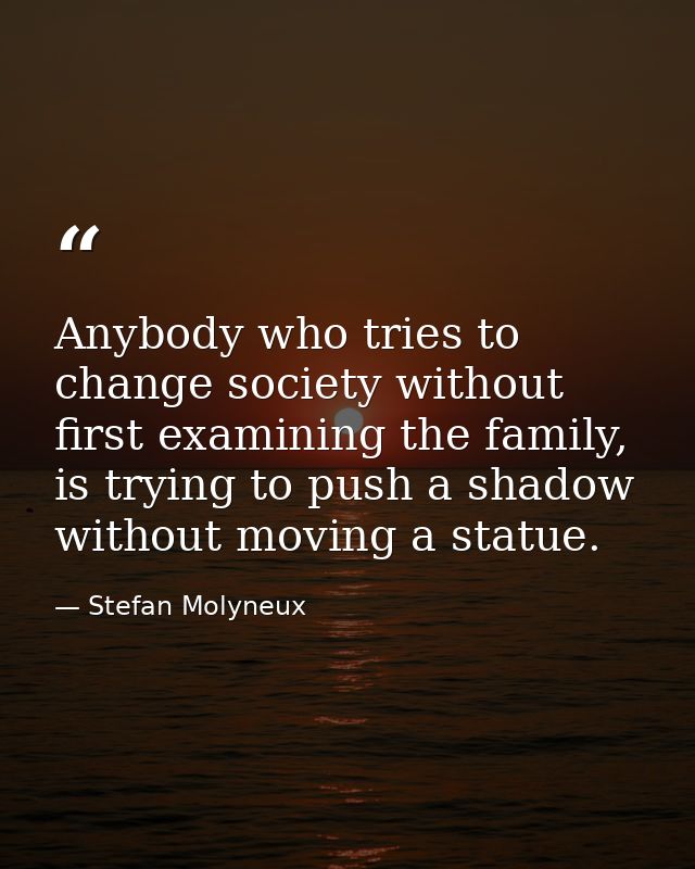 Anybody who tries to change society without first examining the family, is trying to push a shadow without moving a stat — Stefan Molyneux