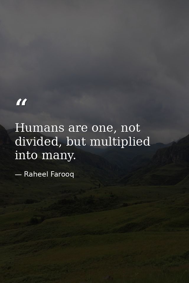 Humans are one, not divided, but multiplied into many. — Raheel Farooq