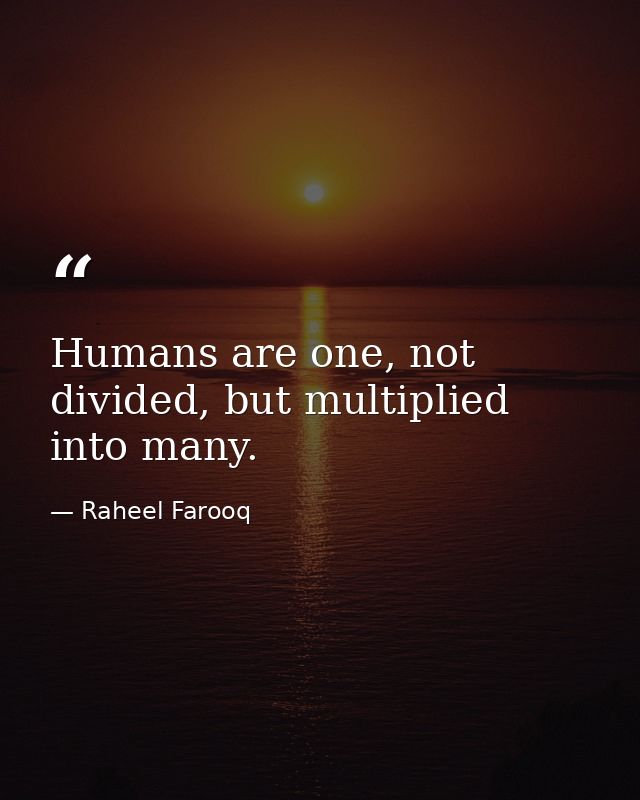Humans are one, not divided, but multiplied into many. — Raheel Farooq