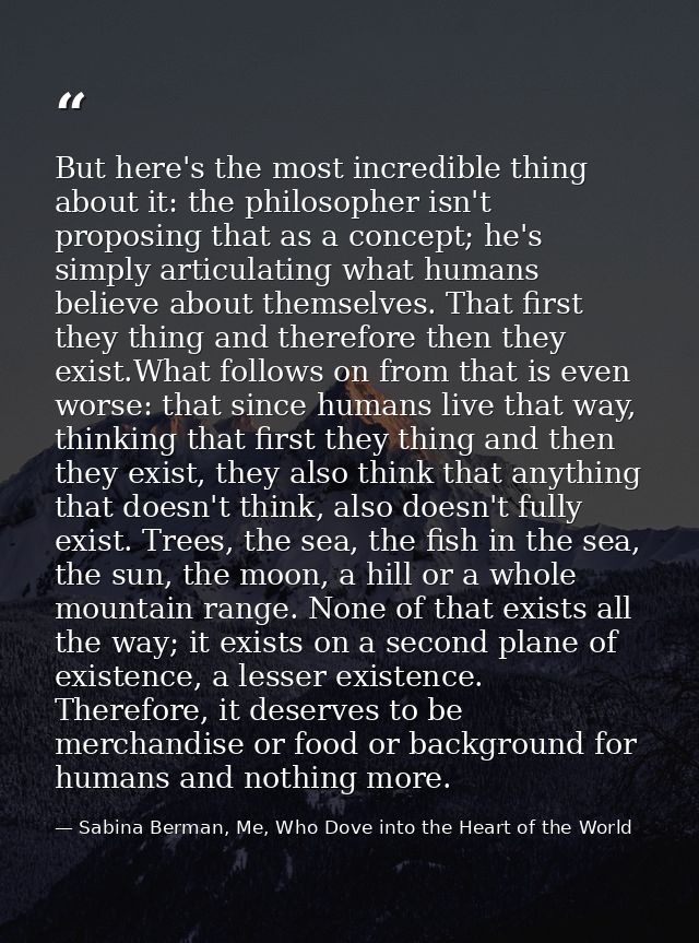 But here's the most incredible thing about it: the philosopher isn't proposing that as a concept; he's simply articulati — Sabina Berman, Me, Who Dove into the Heart of the World