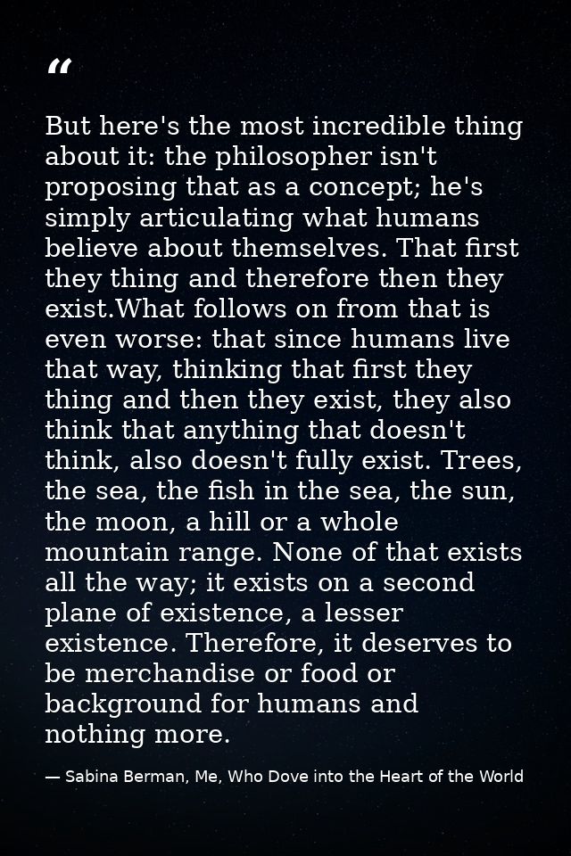 But here's the most incredible thing about it: the philosopher isn't proposing that as a concept; he's simply articulati — Sabina Berman, Me, Who Dove into the Heart of the World