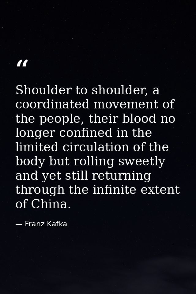 Shoulder to shoulder, a coordinated movement of the people, their blood no longer confined in the limited circulation of — Franz Kafka