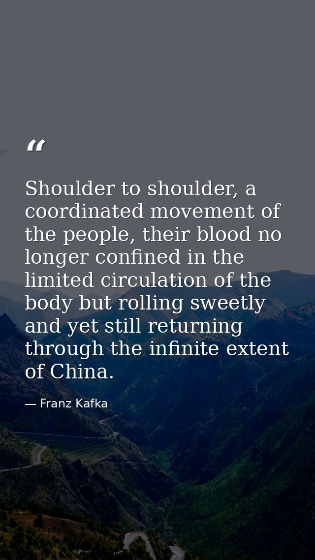 Shoulder to shoulder, a coordinated movement of the people, their blood no longer confined in the limited circulation of — Franz Kafka