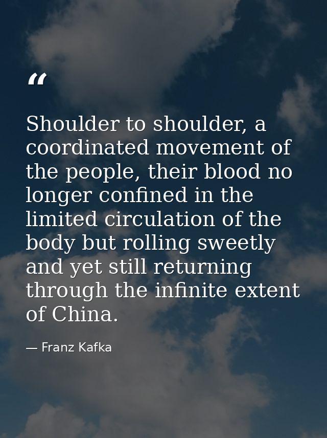 Shoulder to shoulder, a coordinated movement of the people, their blood no longer confined in the limited circulation of — Franz Kafka
