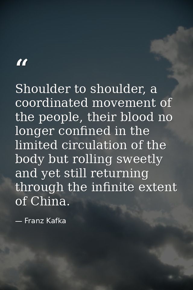 Shoulder to shoulder, a coordinated movement of the people, their blood no longer confined in the limited circulation of — Franz Kafka