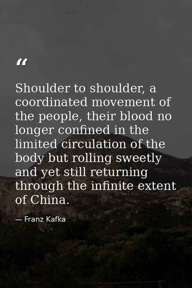 Shoulder to shoulder, a coordinated movement of the people, their blood no longer confined in the limited circulation of — Franz Kafka