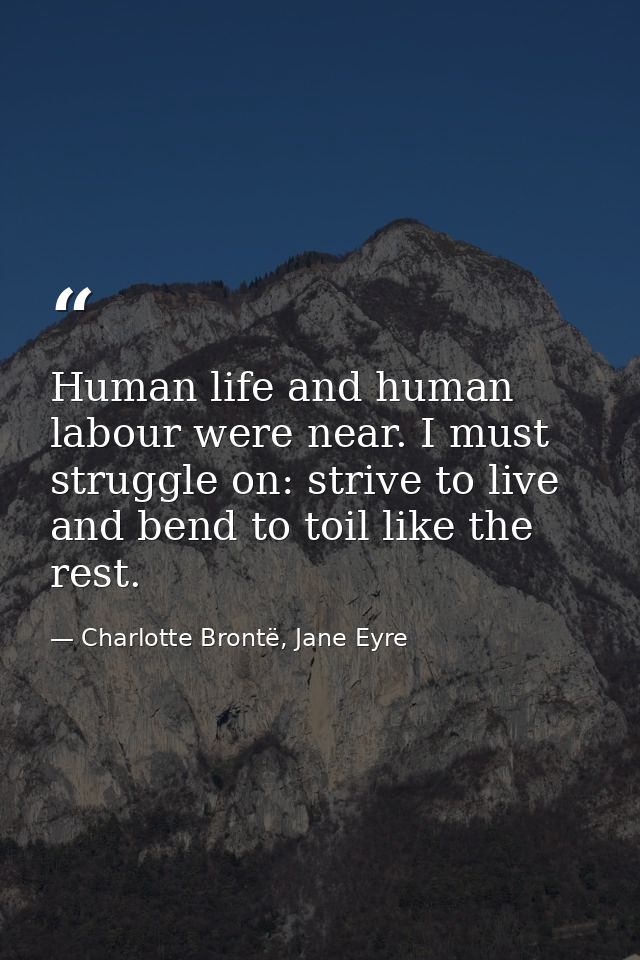 Human life and human labour were near. I must struggle on: strive to live and bend to toil like the rest. — Charlotte Brontë, Jane Eyre