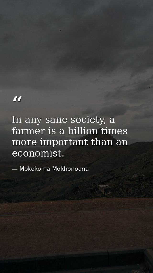 In any sane society, a farmer is a billion times more important than an economist. — Mokokoma Mokhonoana