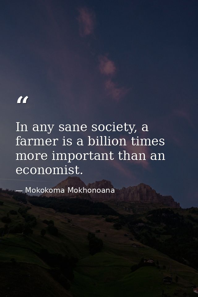 In any sane society, a farmer is a billion times more important than an economist. — Mokokoma Mokhonoana