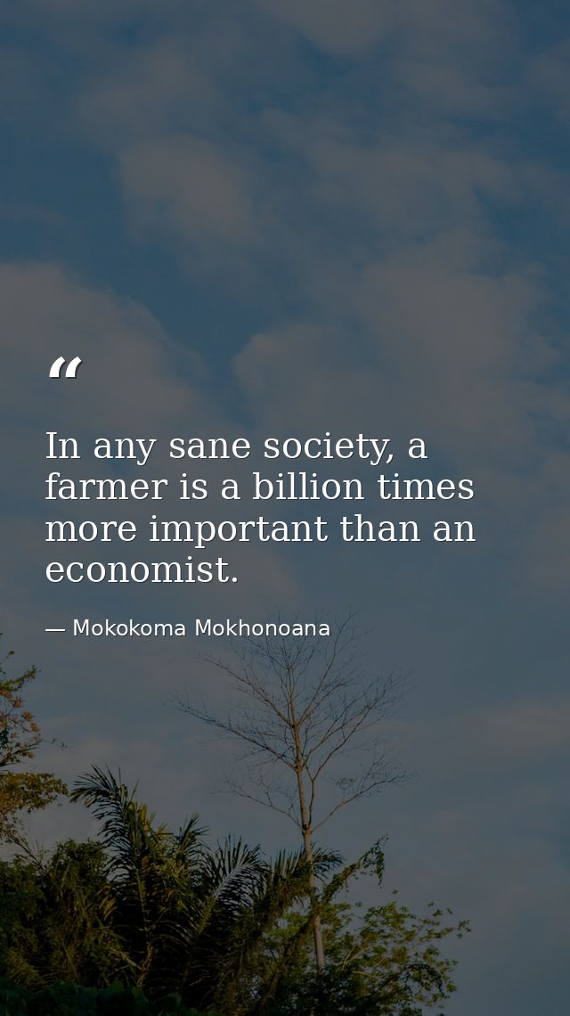 In any sane society, a farmer is a billion times more important than an economist. — Mokokoma Mokhonoana