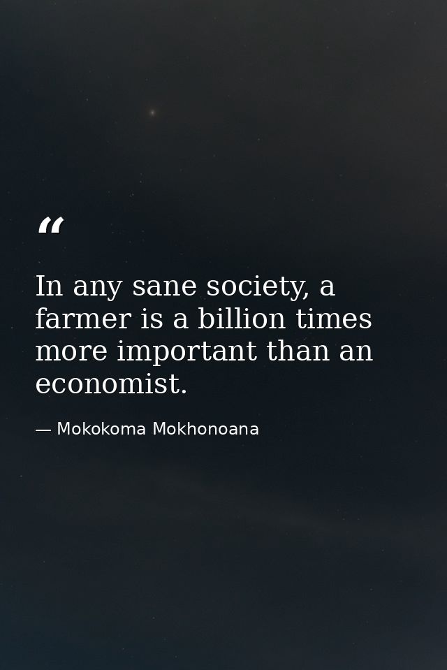 In any sane society, a farmer is a billion times more important than an economist. — Mokokoma Mokhonoana