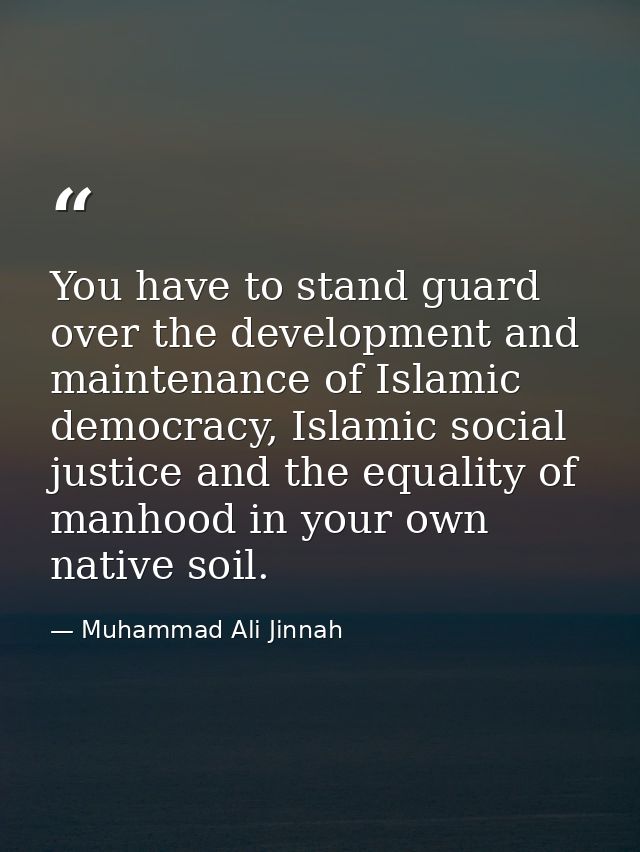 You have to stand guard over the development and maintenance of Islamic democracy, Islamic social justice and the equali — Muhammad Ali Jinnah