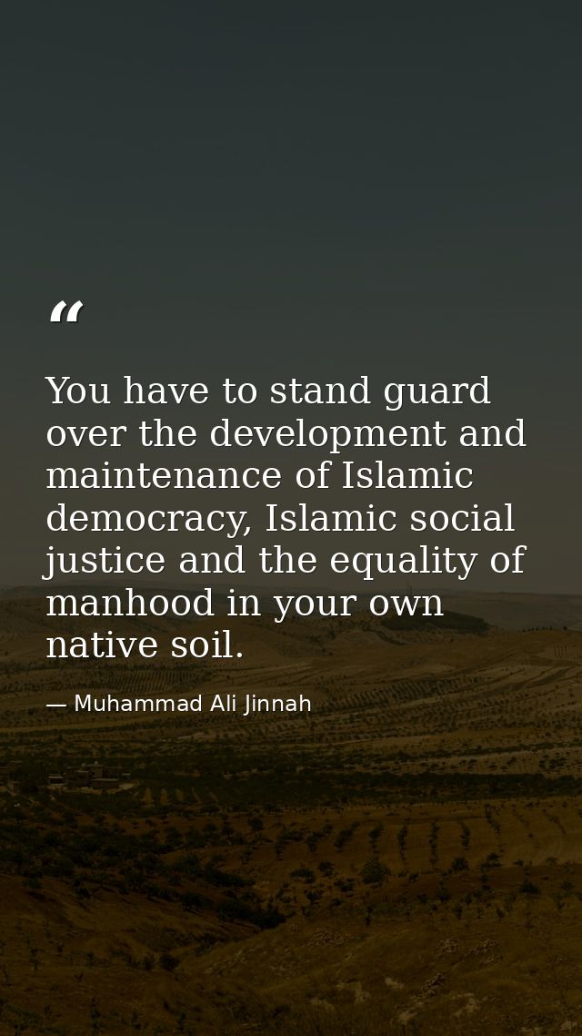 You have to stand guard over the development and maintenance of Islamic democracy, Islamic social justice and the equali — Muhammad Ali Jinnah
