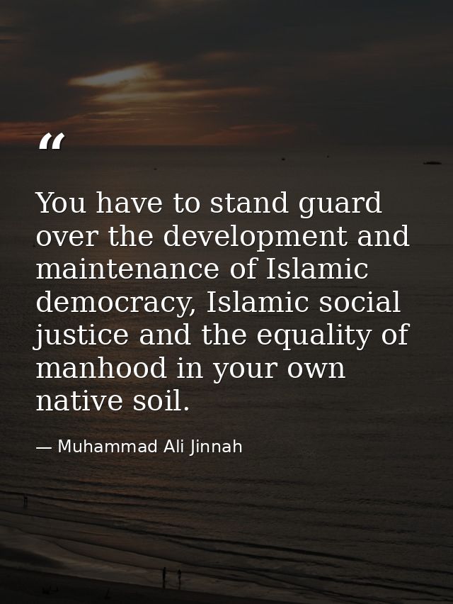 You have to stand guard over the development and maintenance of Islamic democracy, Islamic social justice and the equali — Muhammad Ali Jinnah