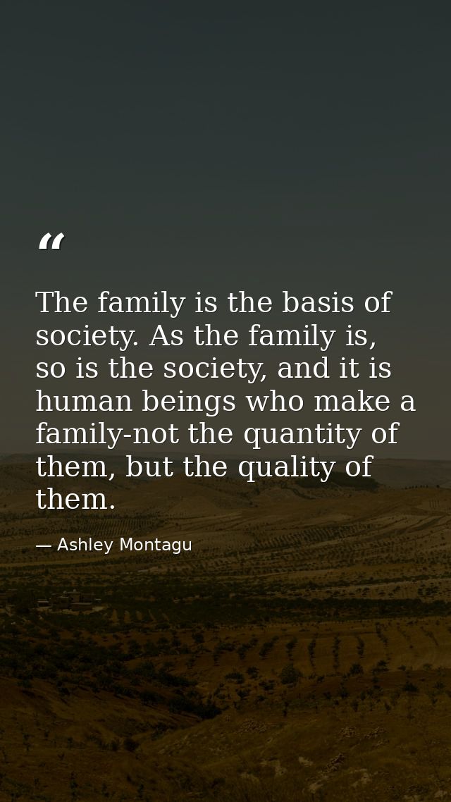 The family is the basis of society. As the family is, so is the society, and it is human beings who make a family-not th — Ashley Montagu