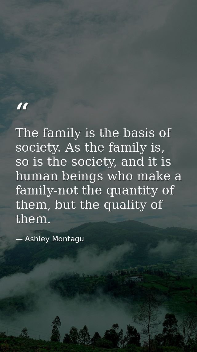 The family is the basis of society. As the family is, so is the society, and it is human beings who make a family-not th — Ashley Montagu